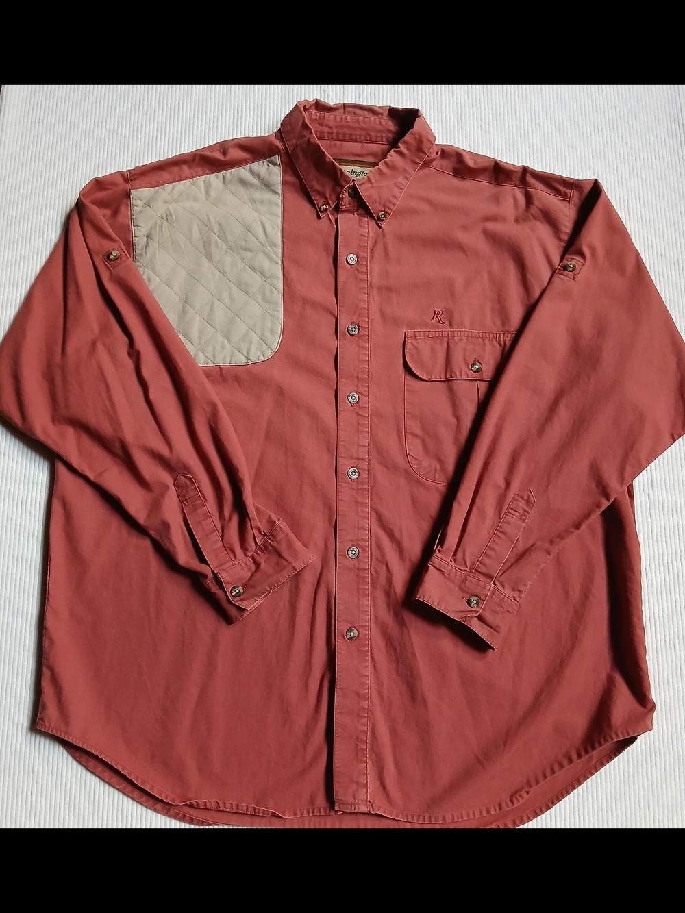 Remington Men's XL Shooting Shirt Red Tan Cotton Hunting Quilted Pad Vented